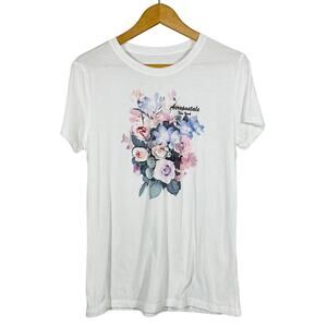 Abercrombie & Fitch T Shirt Print Short Sleeve White Floral Casual - XL